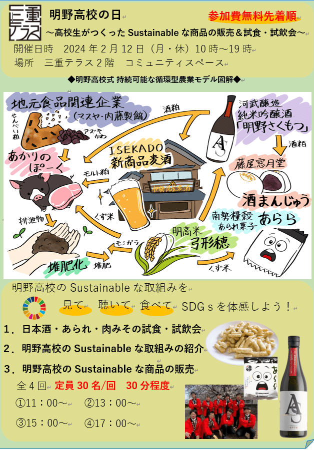 明野高校の日～高校生がつくったSustainableな商品の販売・試食飲会～